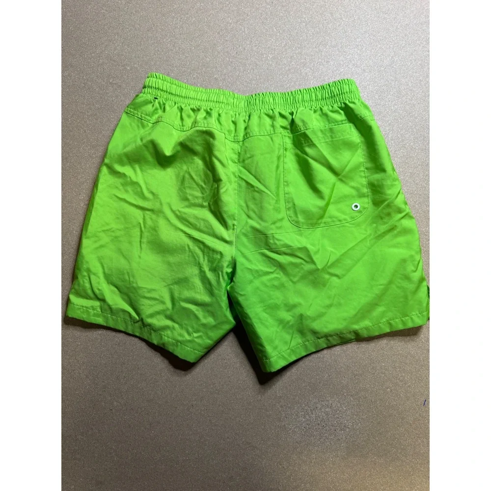 Nike Mens Swim Trunks Shorts Green White Logo Elastic‎ Waist Lined Casual